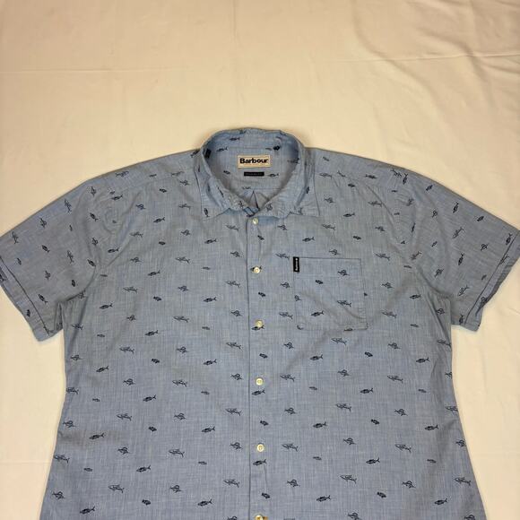 Barbour Summer Print Short Sleeve Button Up Shirt Men's Large - Picture 2 of 10